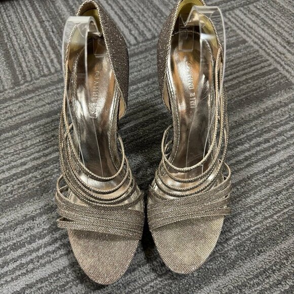 Gianni Bini gold metallic strappy stiletto open toe heels. - Picture 6 of 8